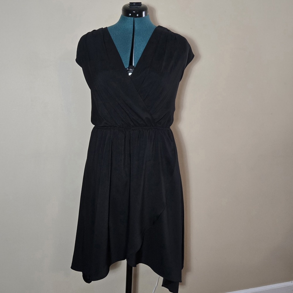 2010s Victoria's Secret Black Satin & Lace Wrap Dress Greek Goddess Goth Siren